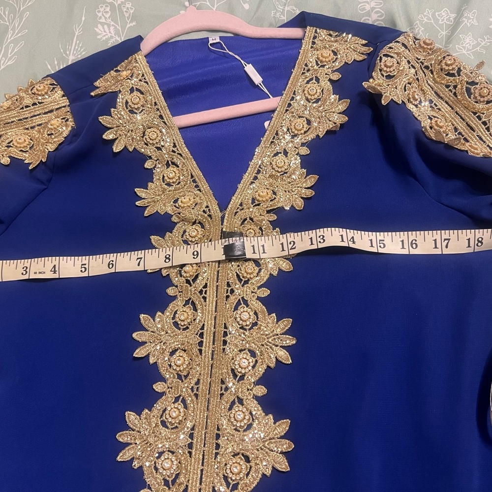 Elegant Blue and Gold Women's Dress - Picture 10 of 14